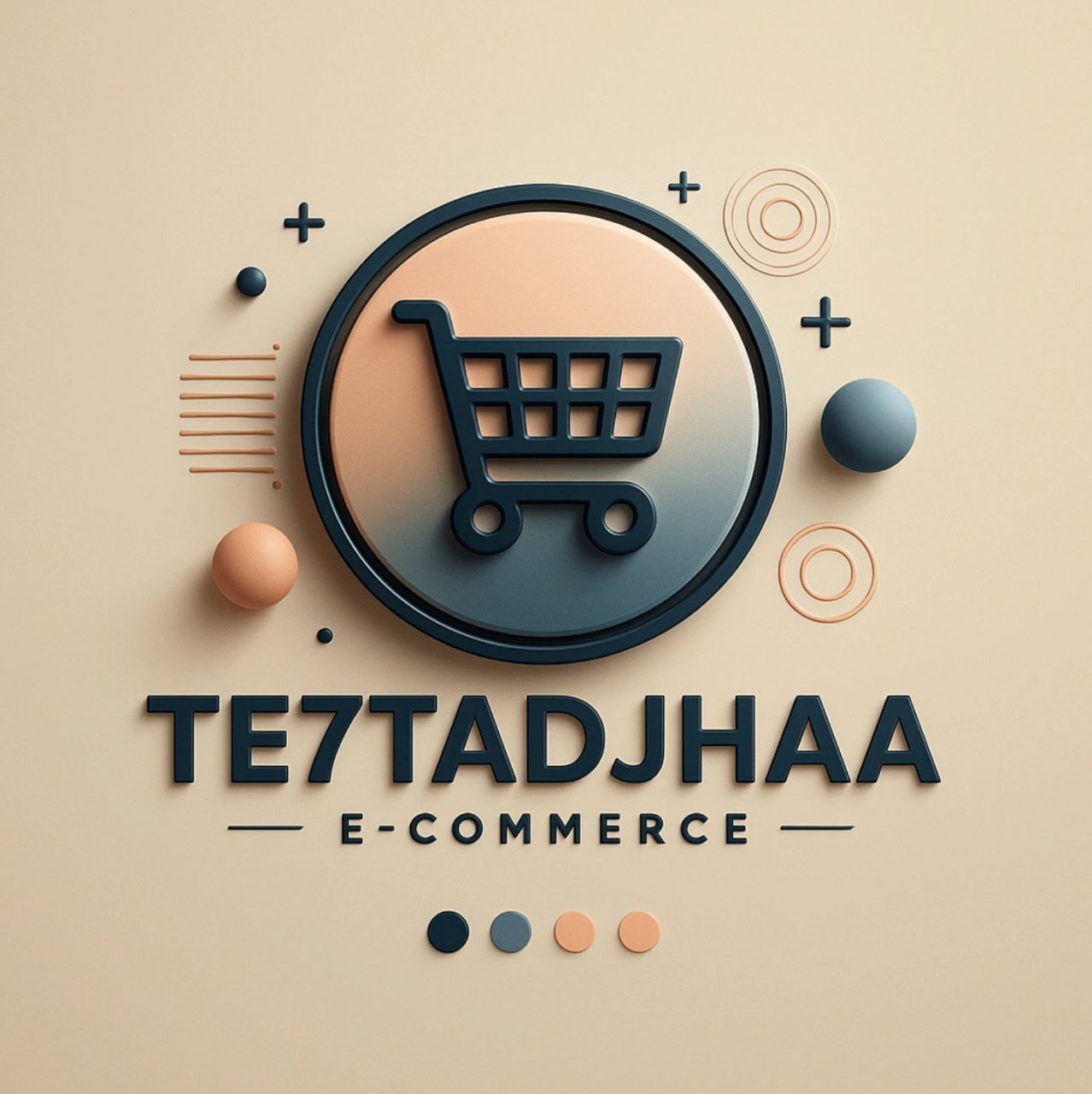 E-commerce logo with a shopping cart icon on a beige background